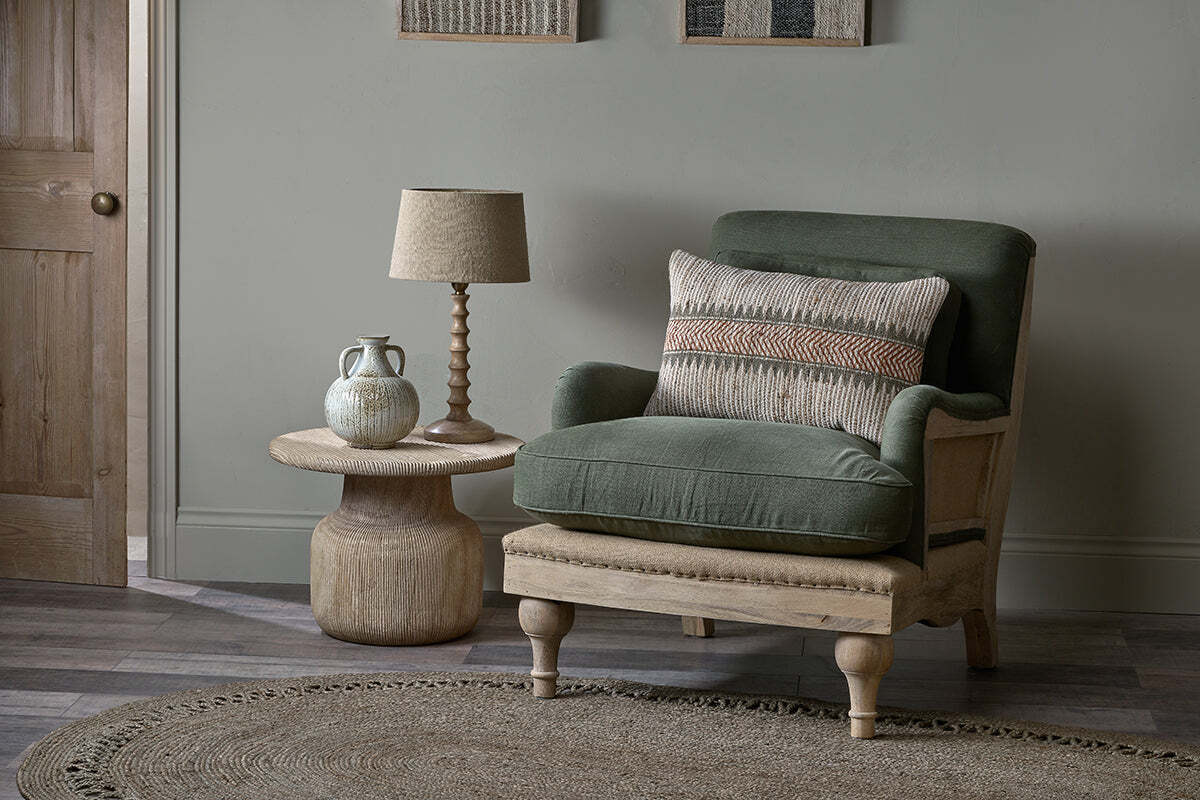 Abe Deconstructed Linen Armchair - Olive - Image 3