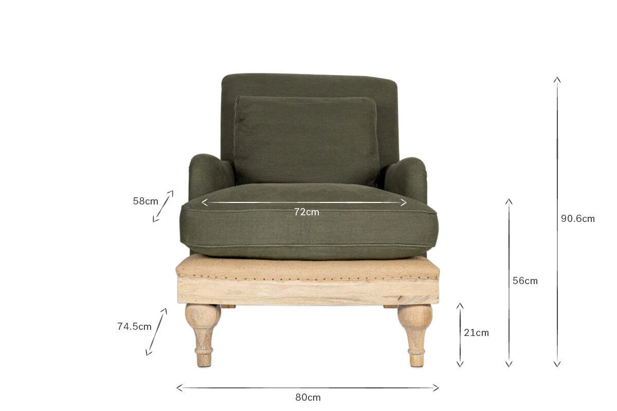 Abe Deconstructed Linen Armchair - Olive - Image 8
