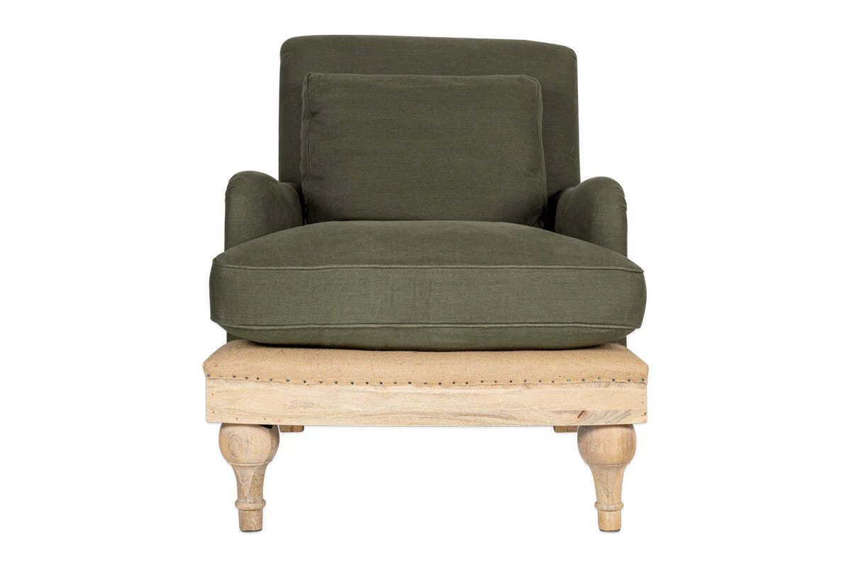 Abe Deconstructed Linen Armchair - Olive - Image 9