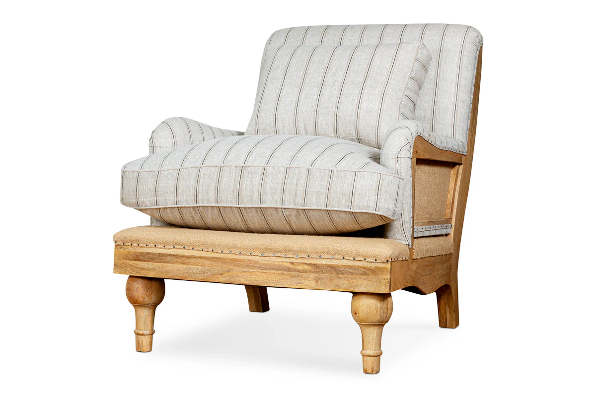 Abe Deconstructed Linen Armchair - Stripe - Natural - Image 11
