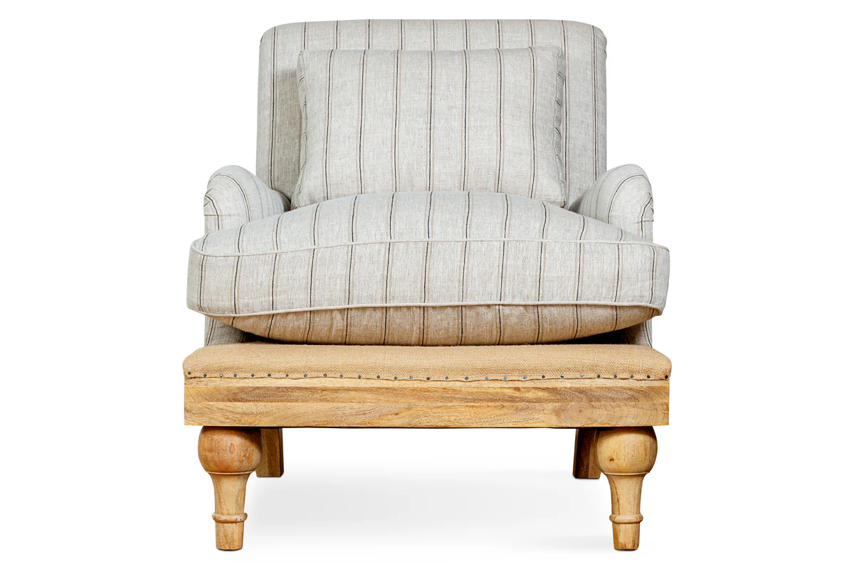 Abe Deconstructed Linen Armchair - Stripe - Natural - Image 12