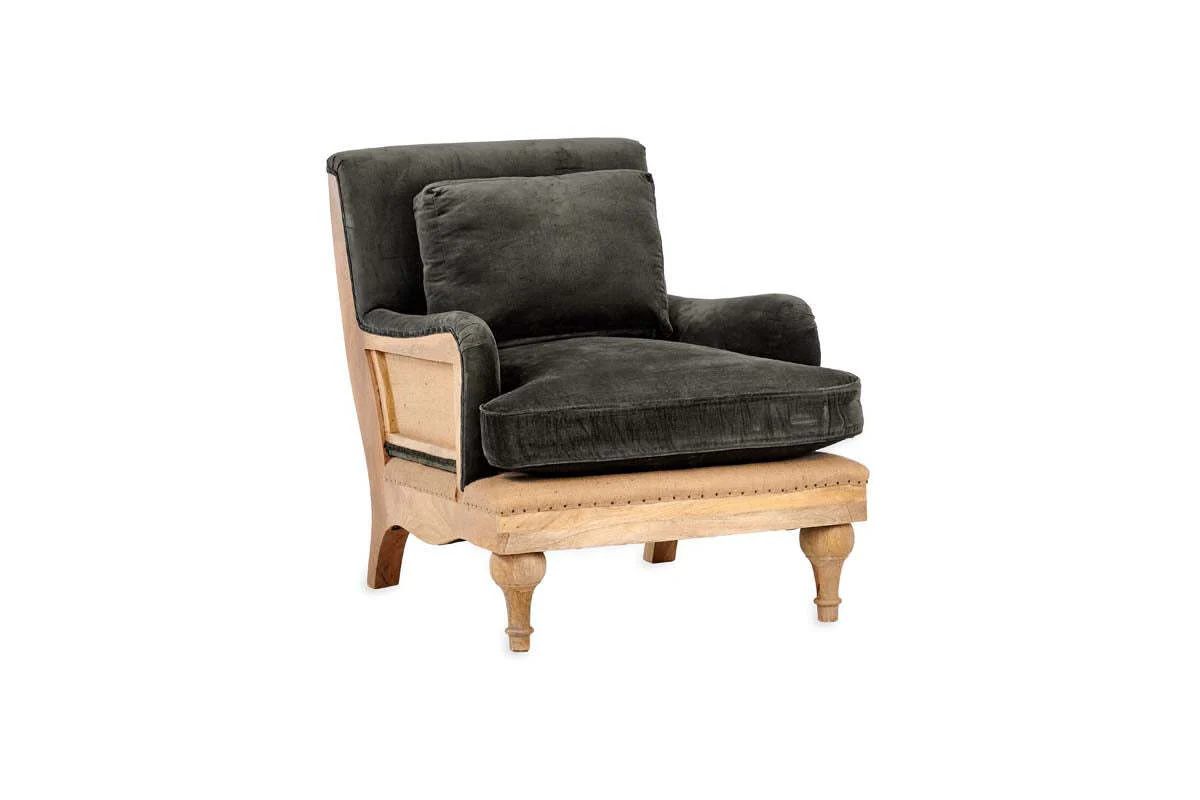 Abe Deconstructed Velvet Armchair - Moss - Image 9