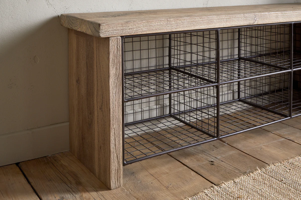 Abha Reclaimed Wood & Iron Storage Bench - Natural - Image 3