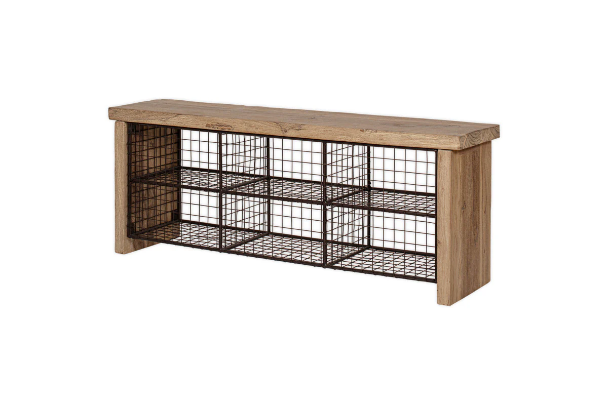 Abha Reclaimed Wood & Iron Storage Bench - Natural - Image 7