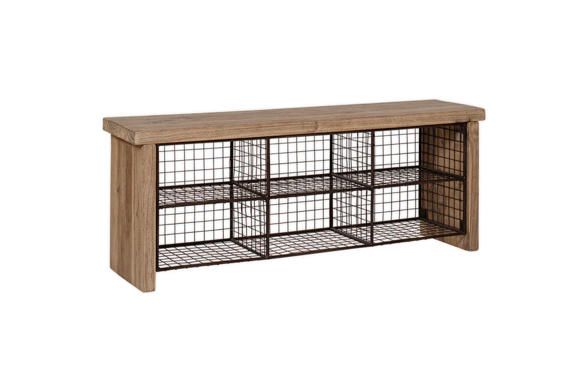 Abha Reclaimed Wood & Iron Storage Bench - Natural - Image 8