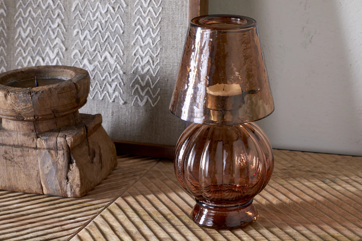 Adesola Glass Tealight Holder Lamp - Amber - Image 5
