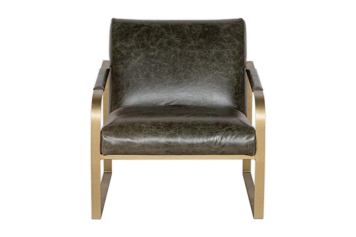 Adra Leather & Brass Occasional Chair - Moss Green - Image 10
