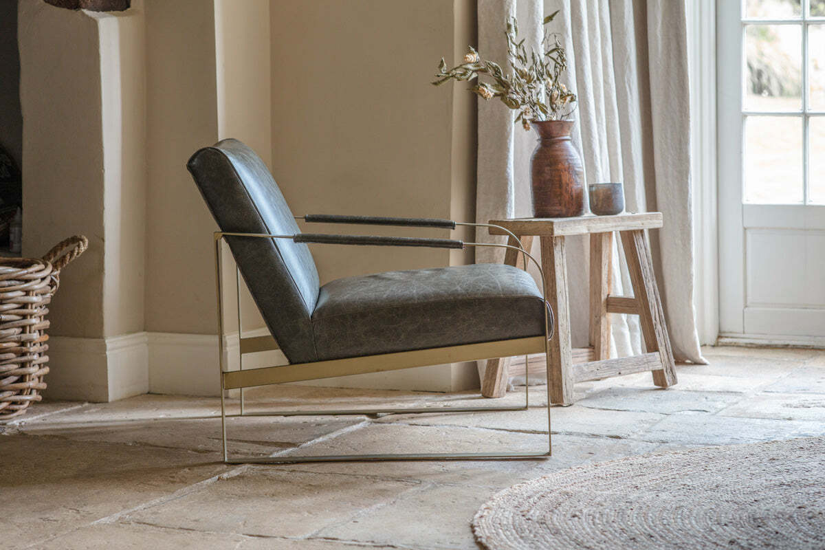 Adra Leather & Brass Occasional Chair - Moss Green - Image 4