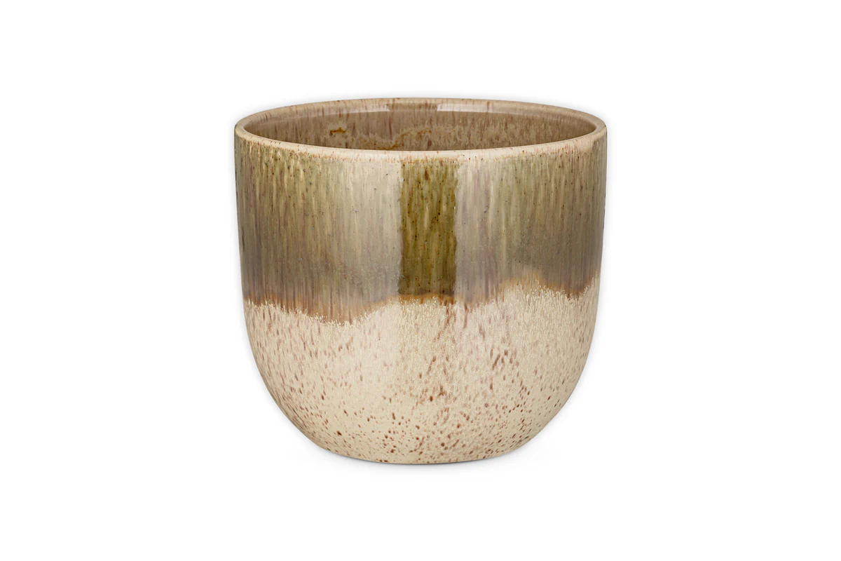 Almeida Reactive Glaze Plant Pot - Olive & Natural - Image 11