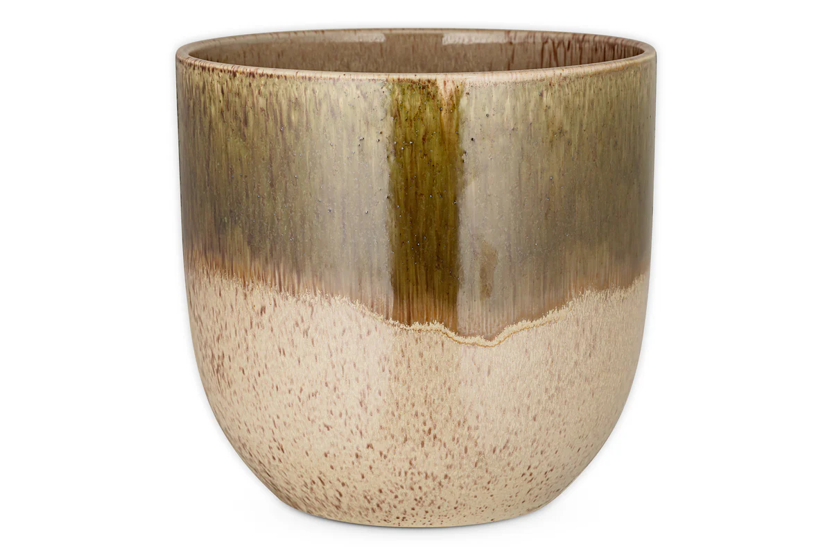 Almeida Reactive Glaze Plant Pot - Olive & Natural - Image 13