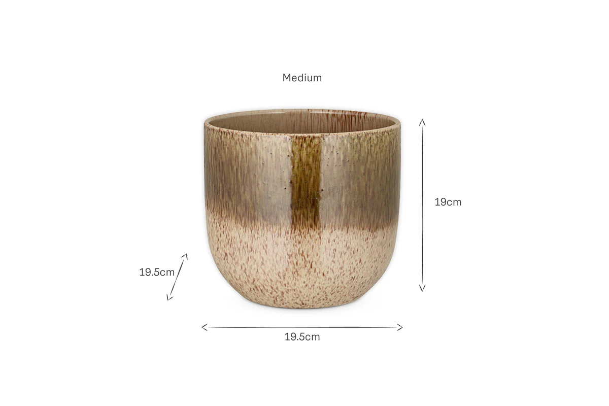 Almeida Reactive Glaze Plant Pot - Olive & Natural - Image 14