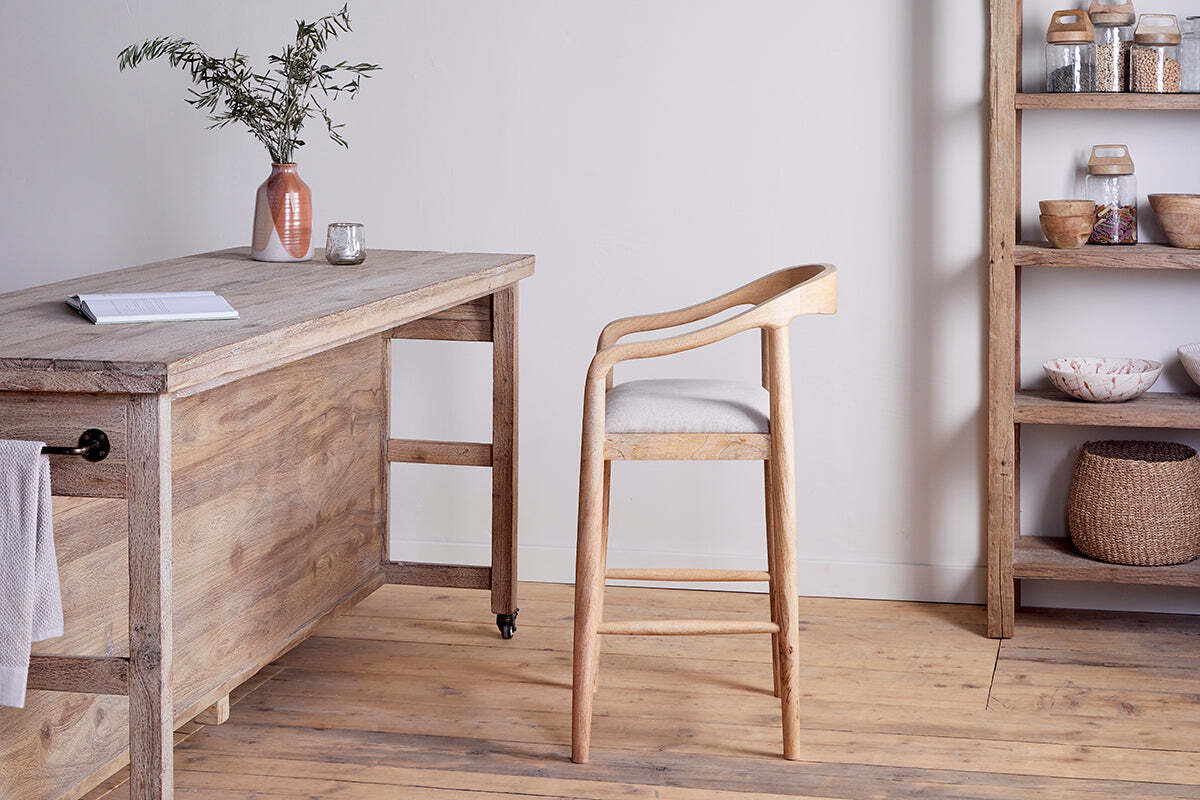Anbu Mango Wood Upholstered Counter Chair - Natural - Image 3