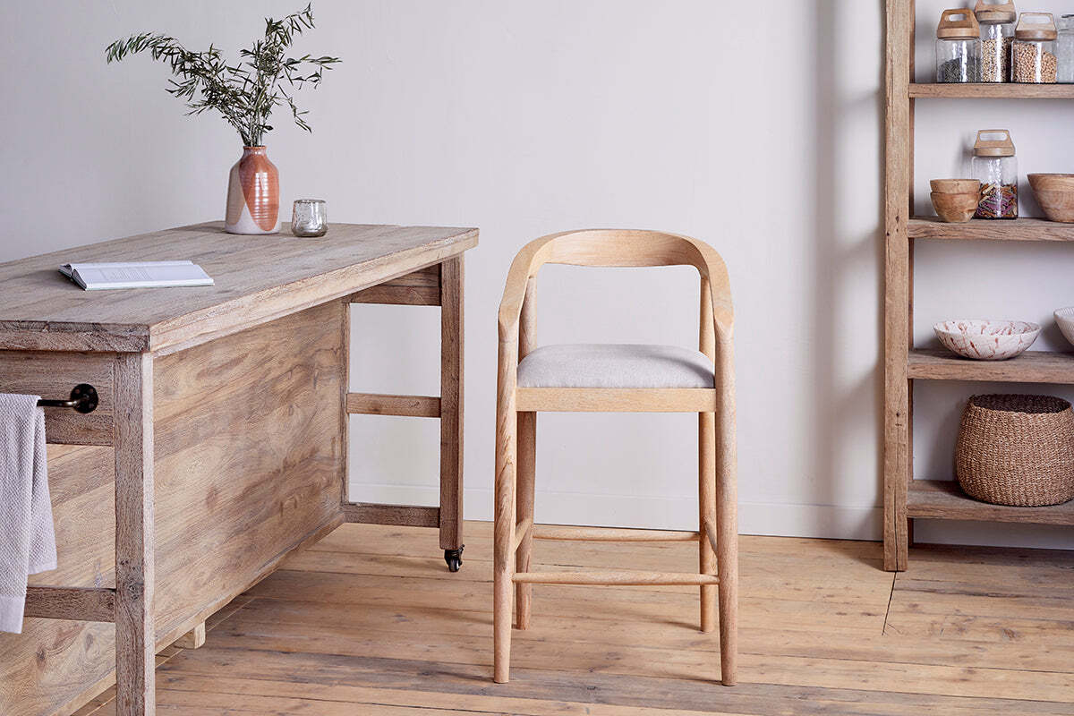 Anbu Mango Wood Upholstered Counter Chair - Natural - Image 4