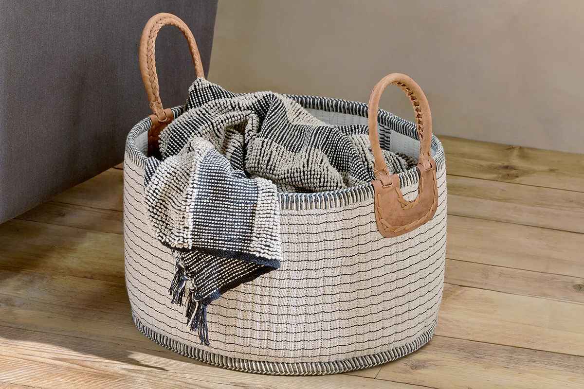 Anjuli Jute & Cotton Basket - Off White & Black - Image 3