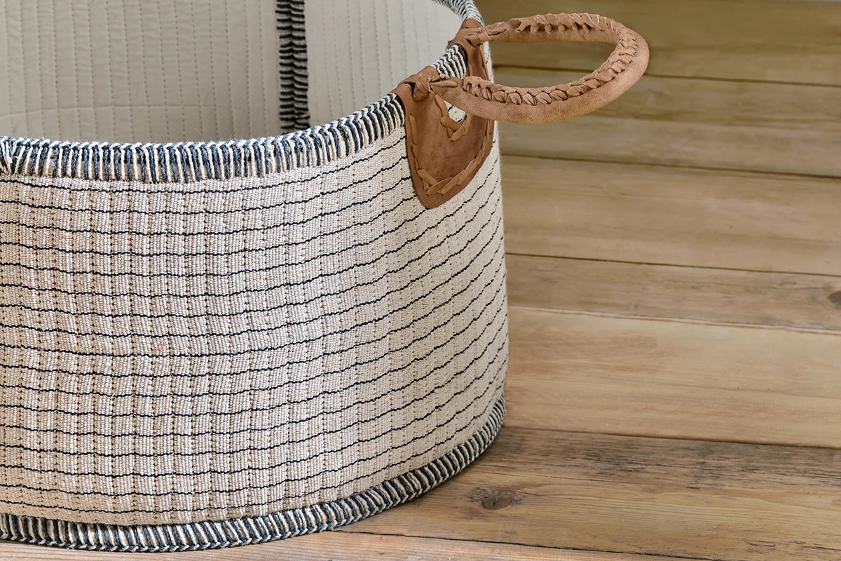 Anjuli Jute & Cotton Basket - Off White & Black - Image 4