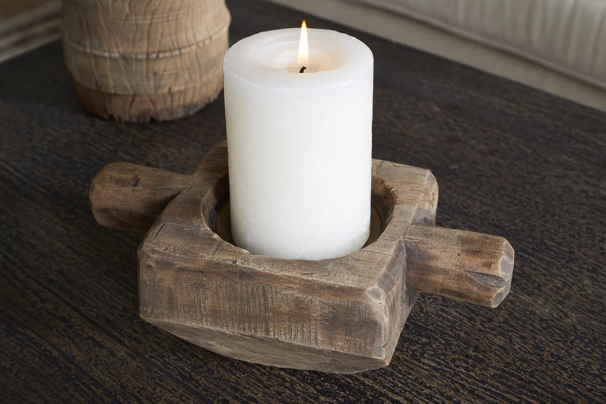 Apu Reclaimed Wood Traditional Candle Holder - Natural - Image 3