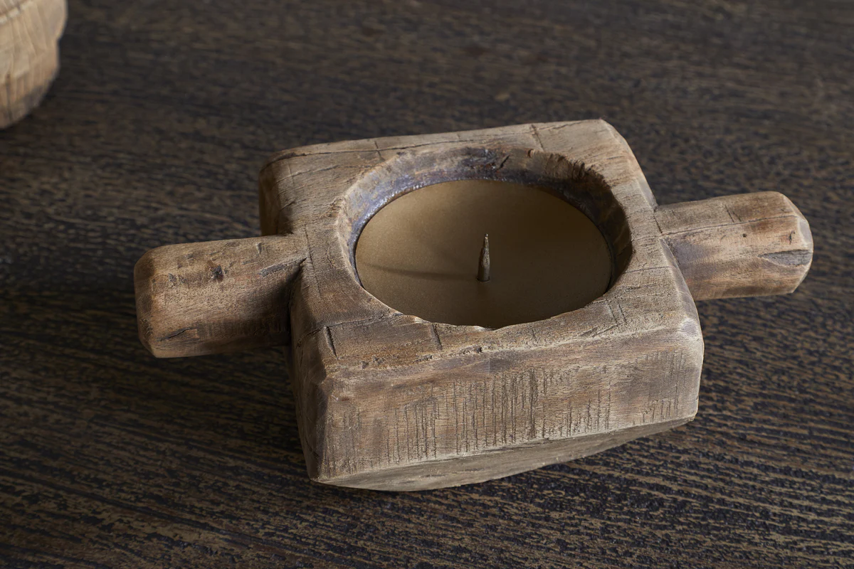 Apu Reclaimed Wood Traditional Candle Holder - Natural - Image 4