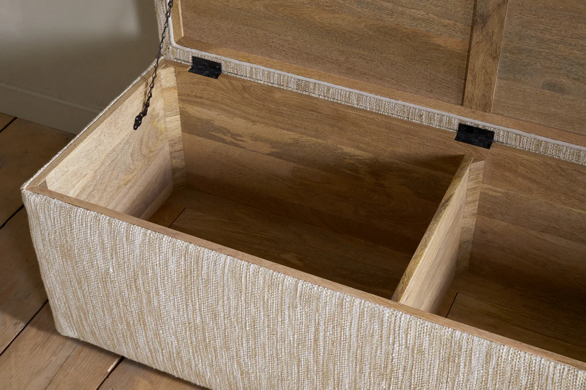Aranya Cotton & Jute Upholstered Storage Bench - Natural - Image 6