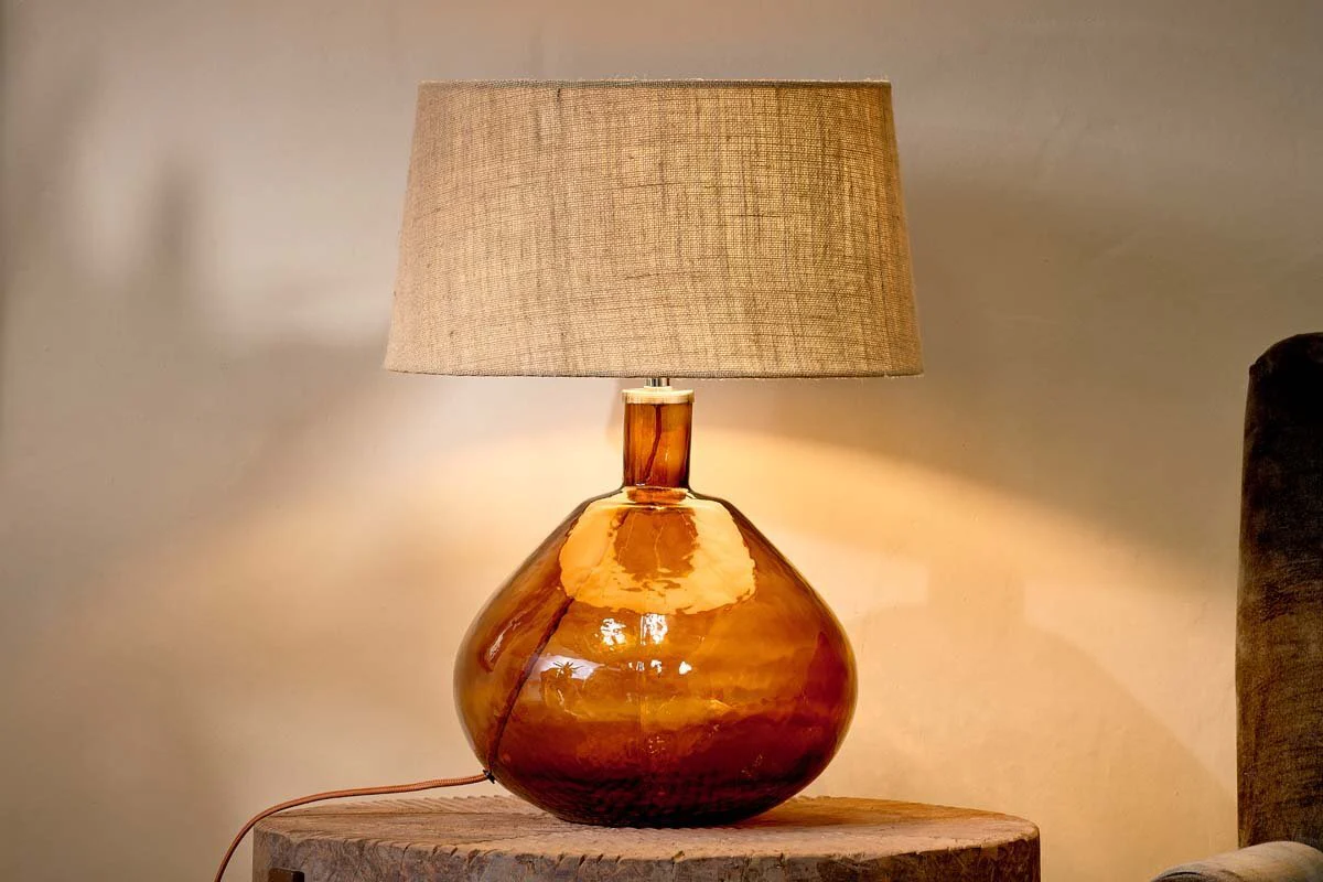 Baba Recycled Glass Lamp - Burnt Amber - Large Wide - Image 3