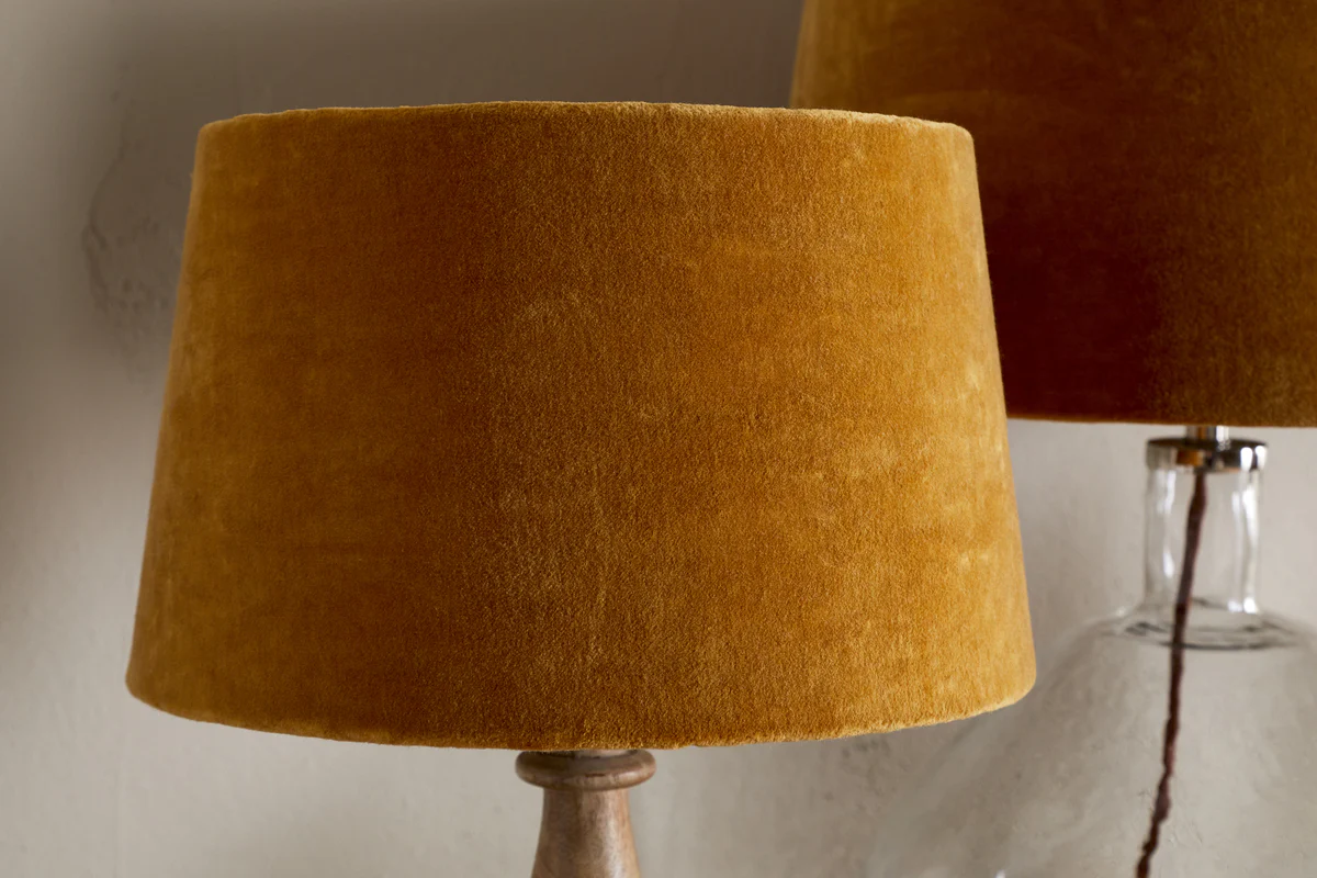 Batakha Velvet & Linen Lampshade - Dark Ochre - Image 3