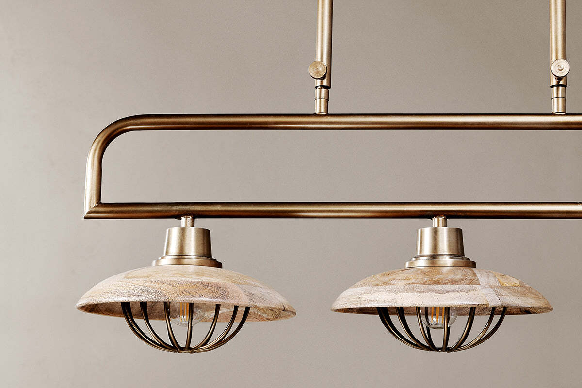 Chakai Mango Wood Pendant Lamp - Natural & Antique Brass - Image 3