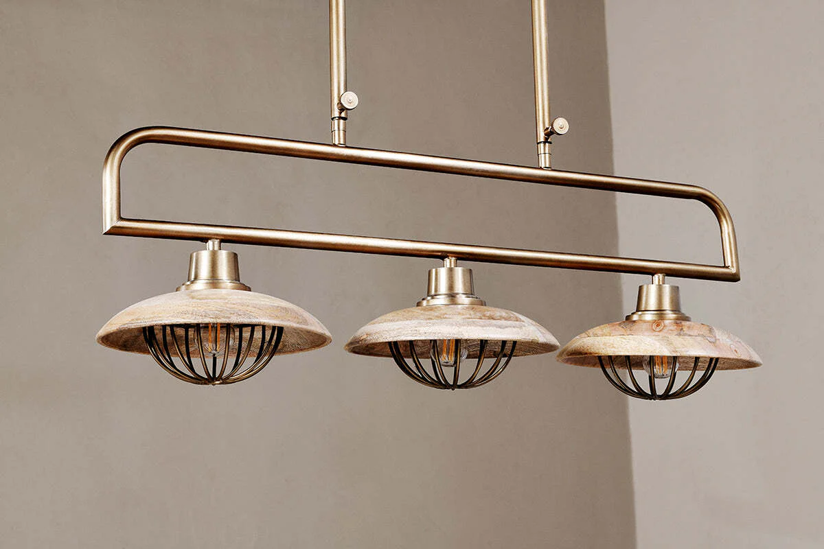 Chakai Mango Wood Pendant Lamp - Natural & Antique Brass - Image 5