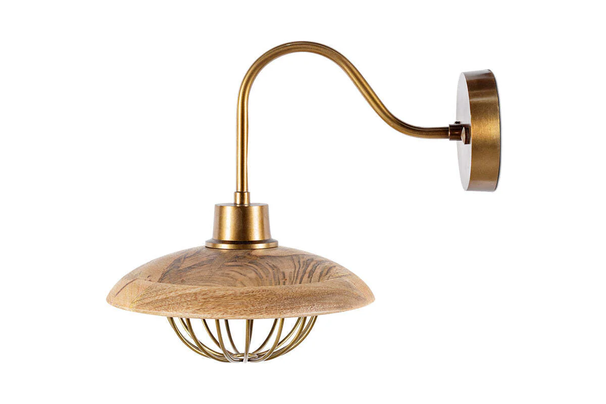 Chakai Mango Wood Wall Lamp - Natural & Antique Brass - Image 9