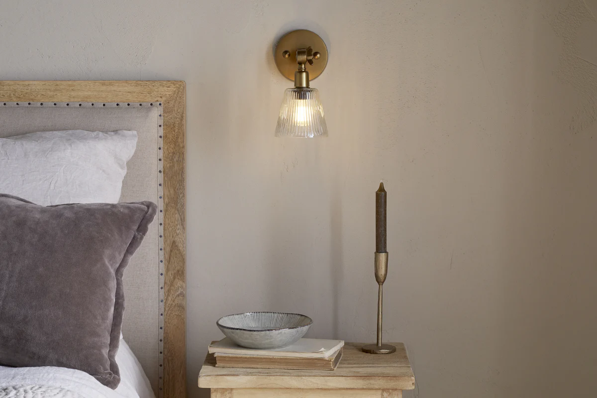 Davika Ribbed Glass Task Wall Lamp - Clear & Antique Brass