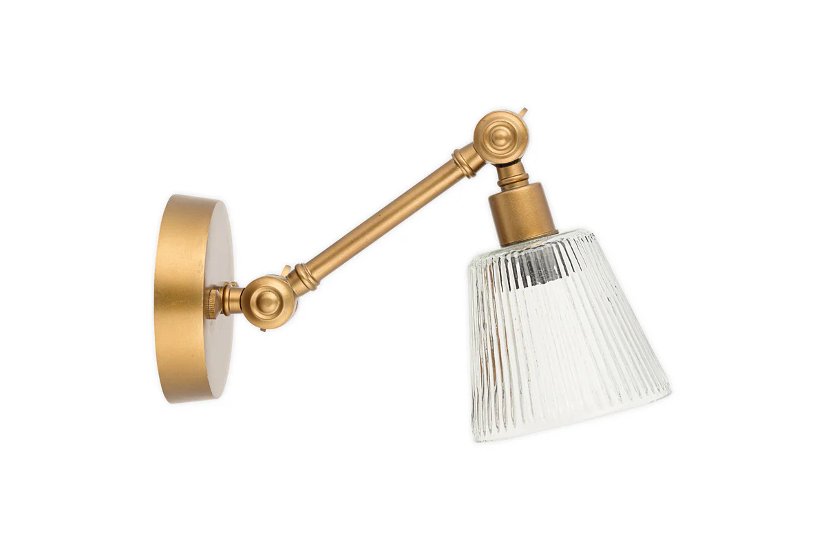 Davika Ribbed Glass Task Wall Lamp - Clear & Antique Brass - Image 6