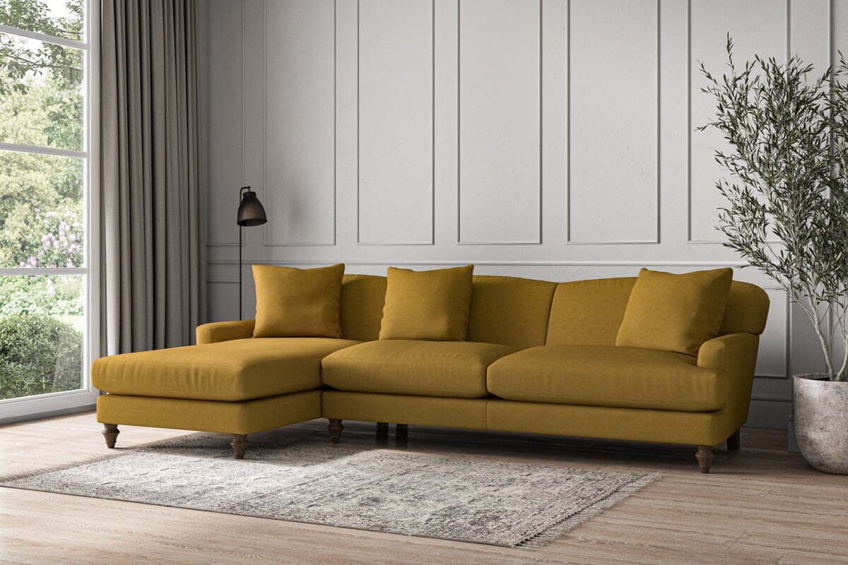 Deni Grand Left Hand Chaise Sofa - Recycled Cotton Ochre - Image 2