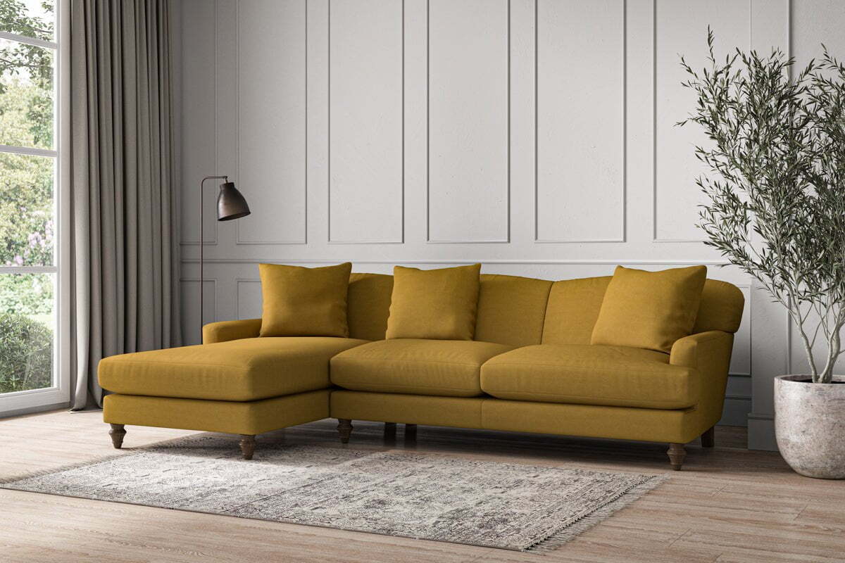 Deni Large Left Hand Chaise Sofa - Recycled Cotton Ochre - Image 2