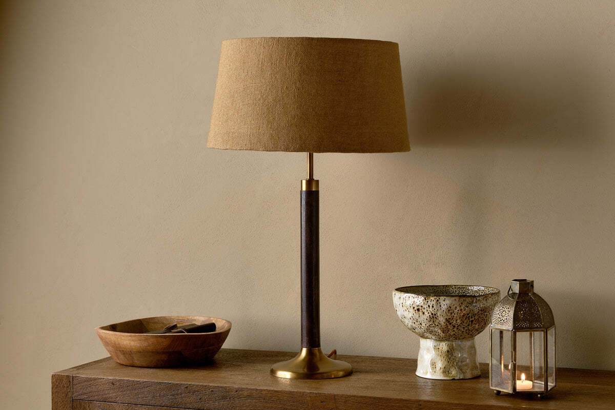 Digha Wood & Metal Table Lamp - Dark Stain & Antique Brass - Image 2