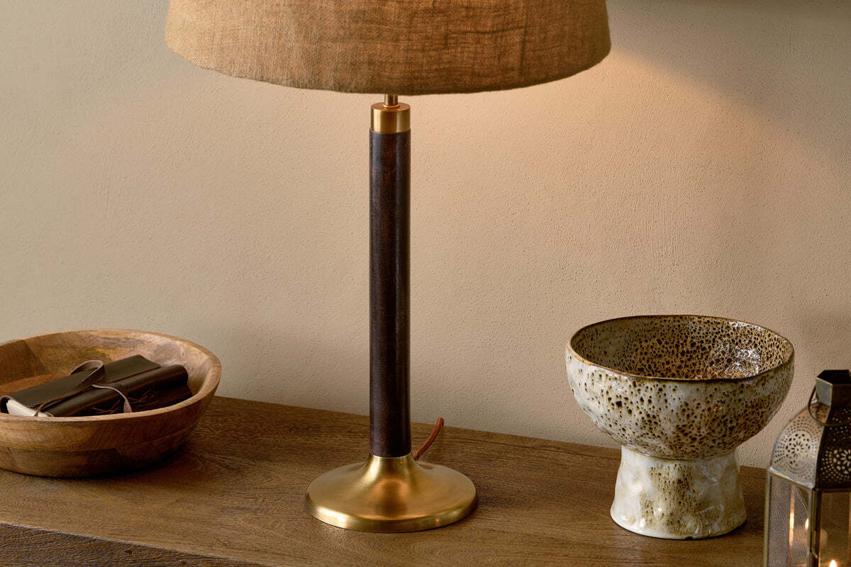 Digha Wood & Metal Table Lamp - Dark Stain & Antique Brass - Image 3