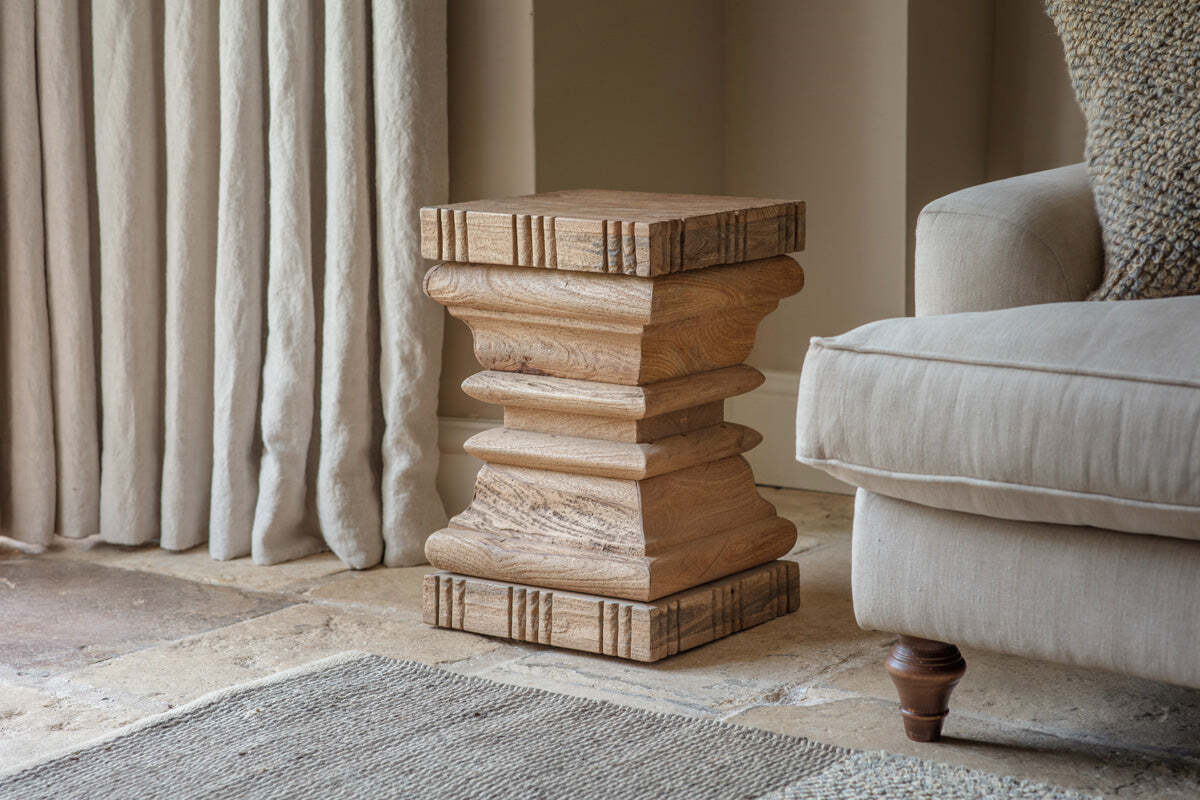 Disha Carved Mango Wood Side Table - Natural - Image 2
