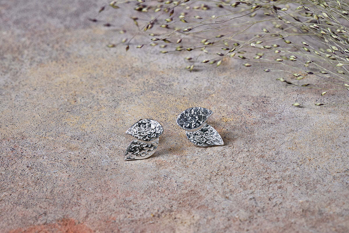 Elina Double Leaf Earrings - Silver - Image 2
