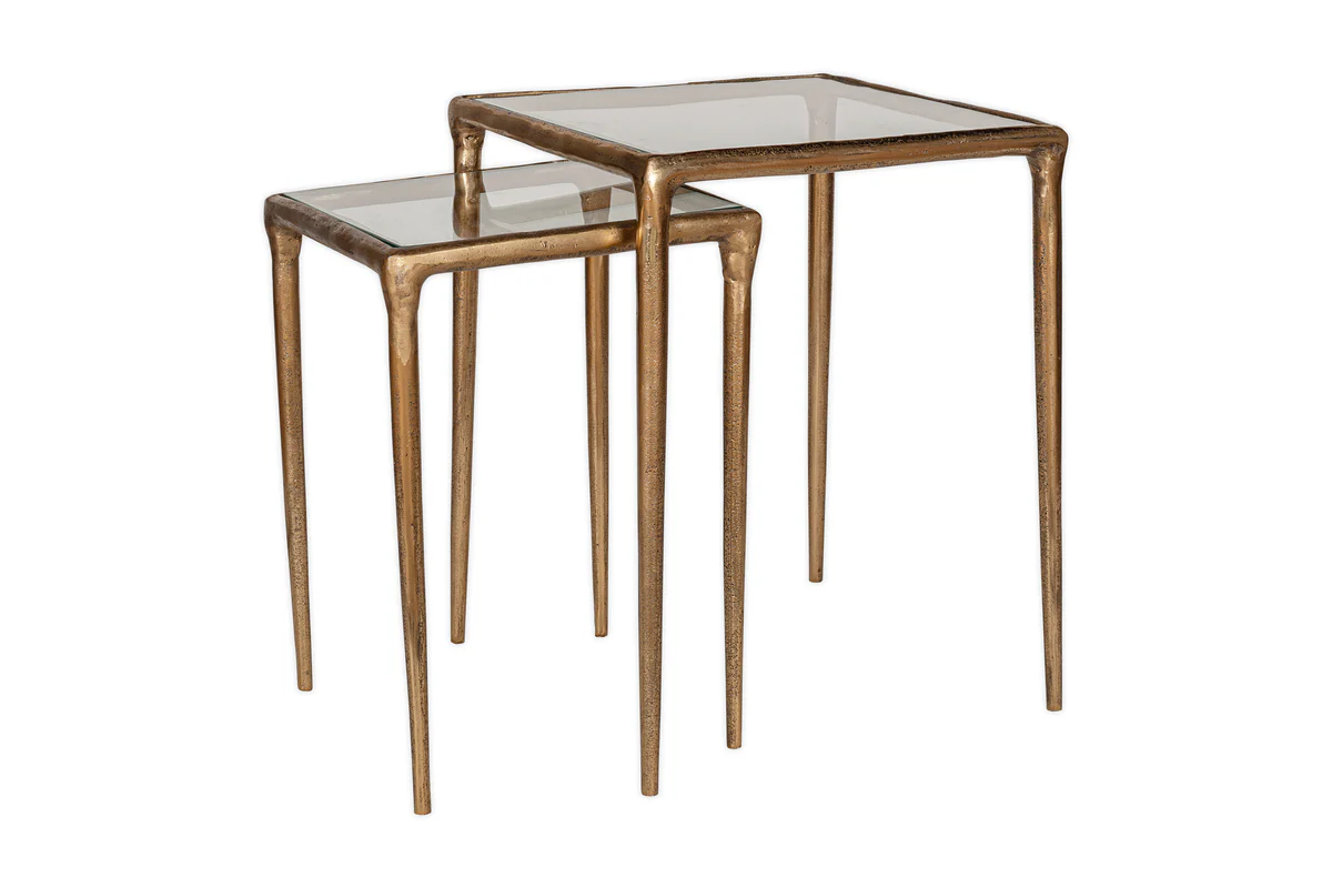Gilasi Cast Metal & Glass Nesting Side Tables - Antique Brass (Set of 2) - Image 6