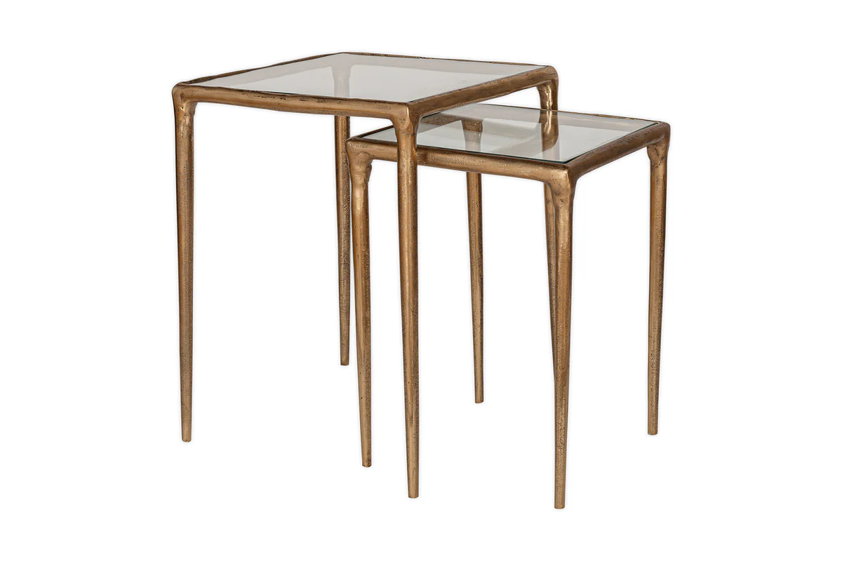 Gilasi Cast Metal & Glass Nesting Side Tables - Antique Brass (Set of 2) - Image 8