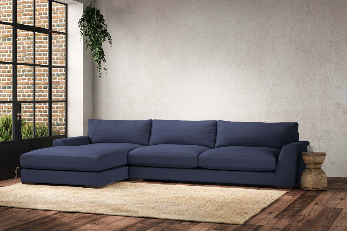 Guddu Grand Left Hand Chaise Sofa - Recycled Cotton Navy - Image 2