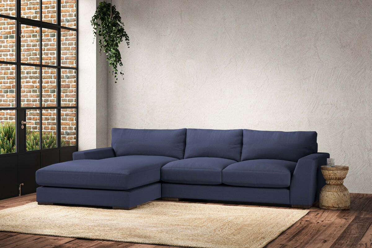 Guddu Medium Left Hand Chaise Sofa - Recycled Cotton Navy - Image 2