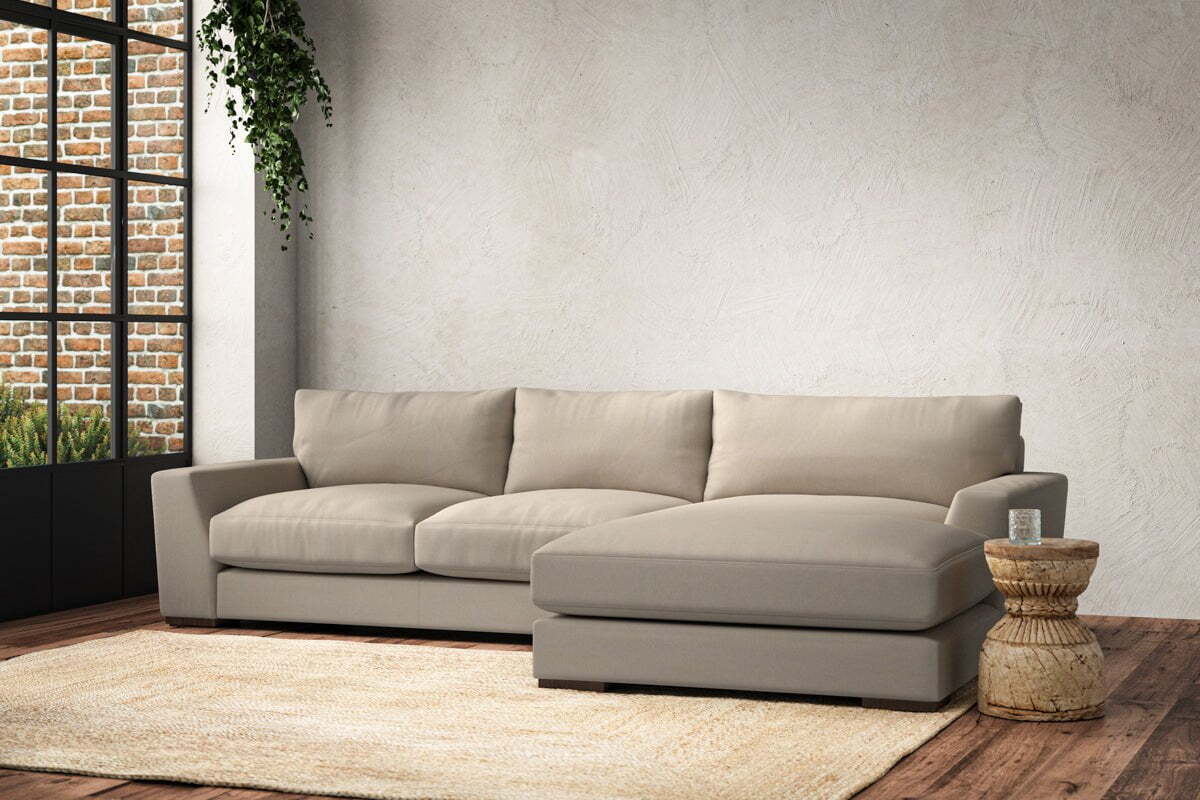 Guddu Medium Right Hand Chaise Sofa - Recycled Cotton Stone - Image 2
