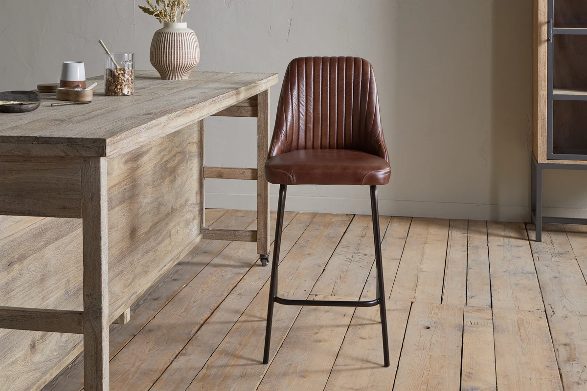 Harsha Leather Counter Chair - Chocolate Brown - Image 2