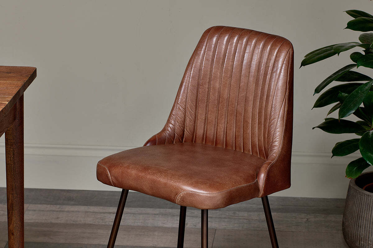 Harsha Leather Dining Chair - Chocolate Brown - Image 3