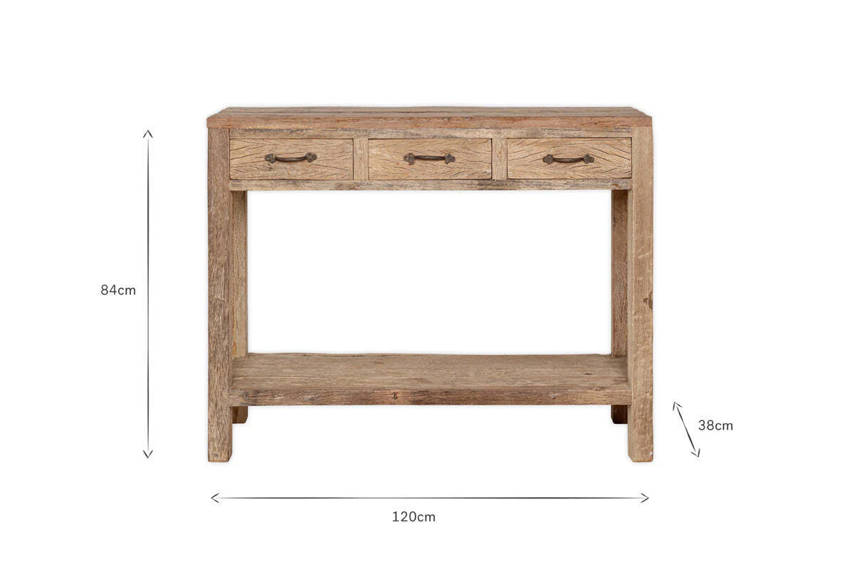Ibo Reclaimed Wood 3 Drawer Console Table - Natural - Image 6
