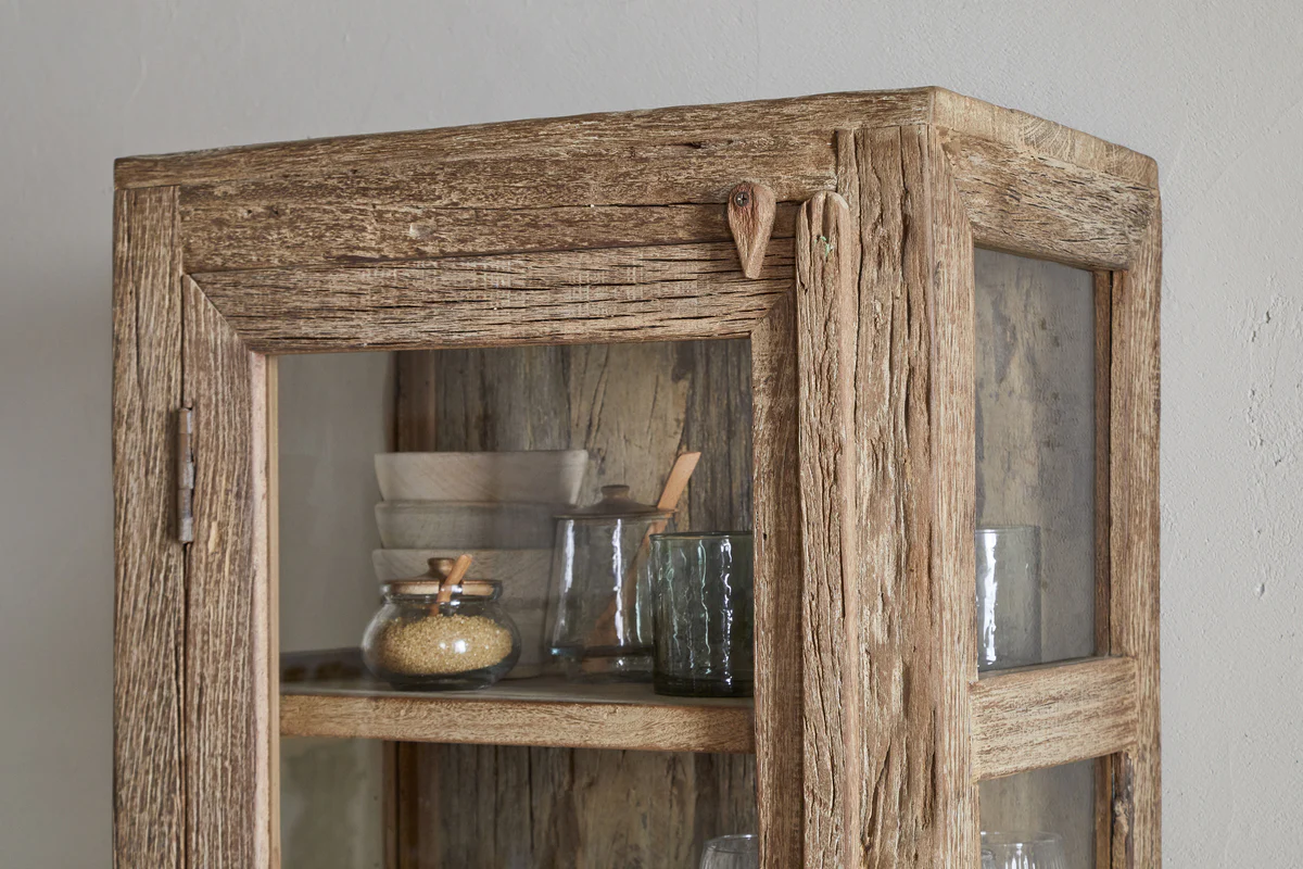 Ibo Reclaimed Wood & Glass Cabinet - Natural - Tall - Image 7