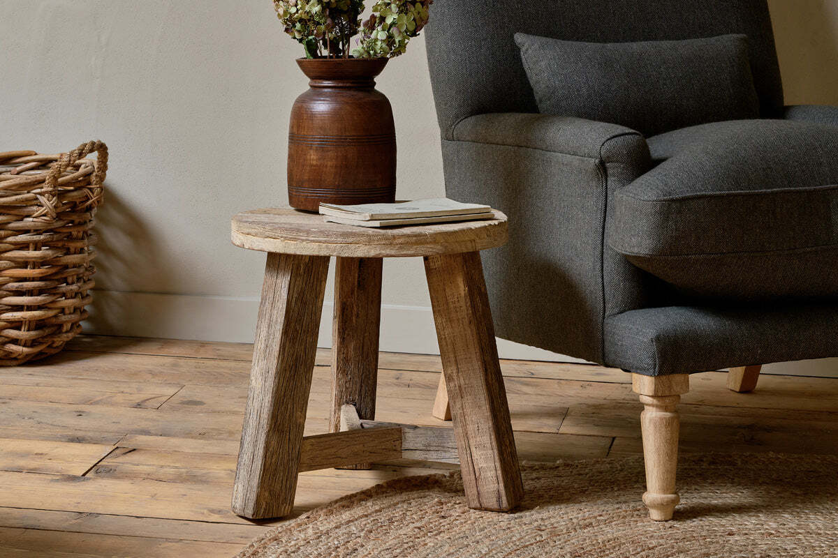 Ibo Reclaimed Wood Round Side Table - Natural - Image 3