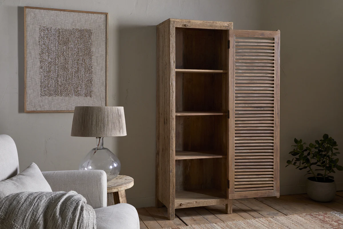 Ibo Reclaimed Wood Slatted Tall Cabinet  - Natural - Image 3