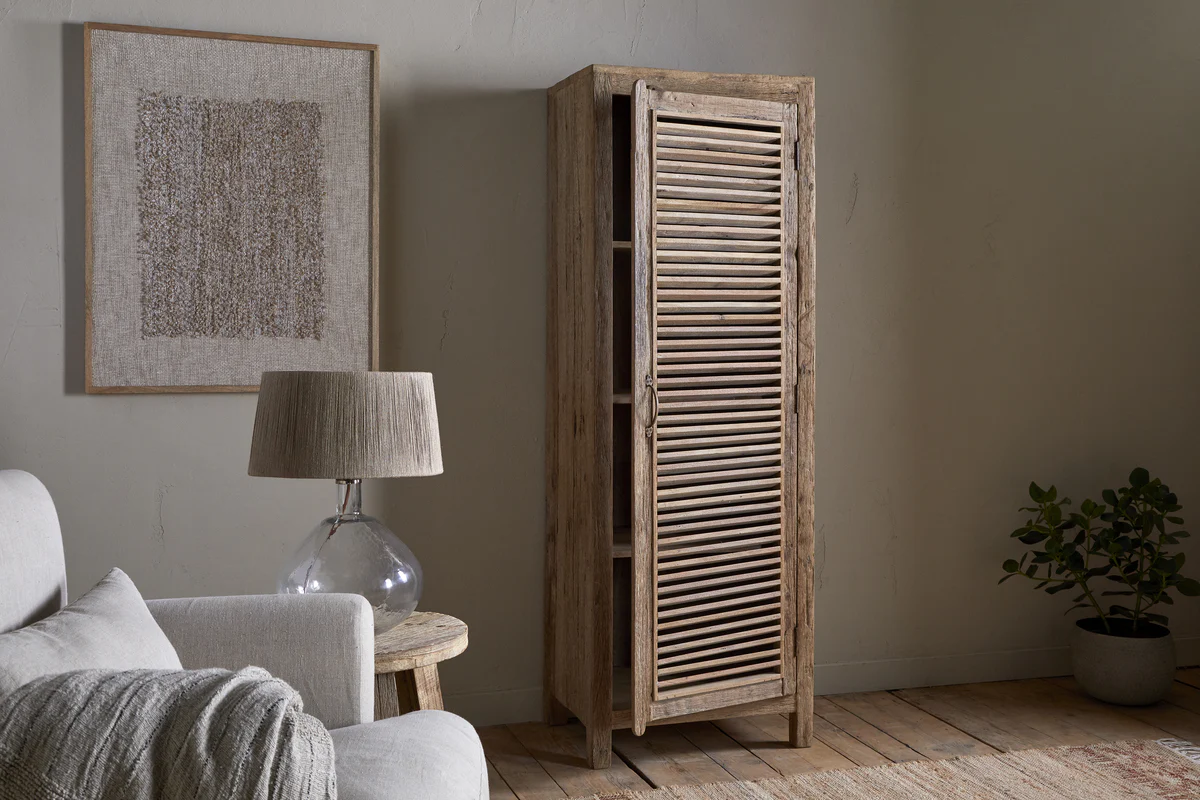 Ibo Reclaimed Wood Slatted Tall Cabinet  - Natural - Image 5