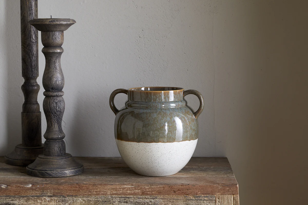 Inha Reactive Glaze Vase - Dark Olive & Natural - Image 2