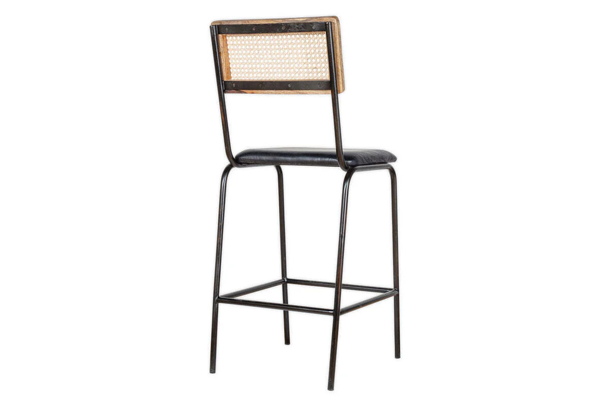 Iswa Leather & Cane Counter Chair - Aged Black - Image 10