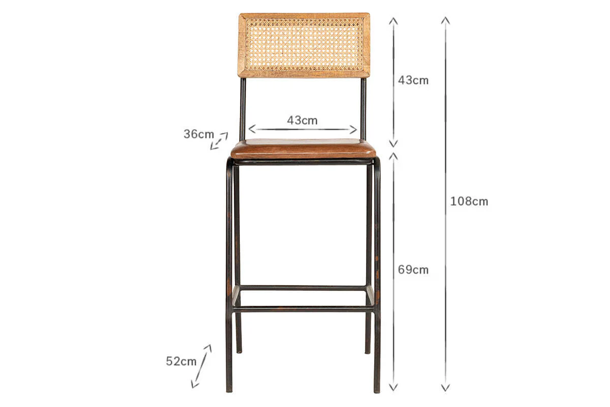 Iswa Leather & Cane Counter Chair - Aged Tan - Image 5